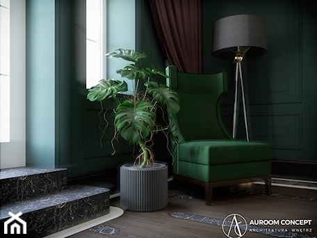 Aranżacje wnętrz - Salon: Zielony salon z fotelem - Auroom Concept. Przeglądaj, dodawaj i zapisuj najlepsze zdjęcia, pomysły i inspiracje designerskie. W bazie mamy już prawie milion fotografii!