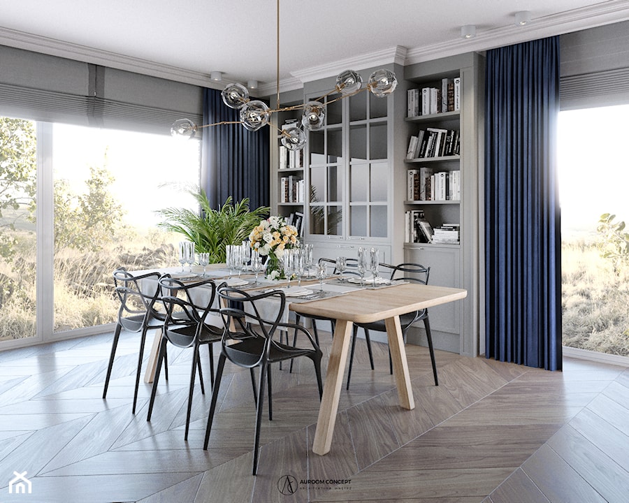Nowoczesny salon z klasyczna witryną - zdjęcie od Auroom Concept