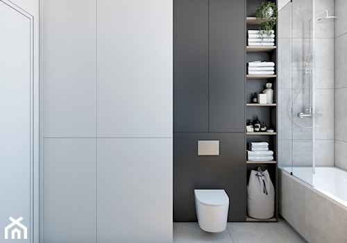 Industrialna łazienka z ukrytą pralnią - zdjęcie od Auroom Concept