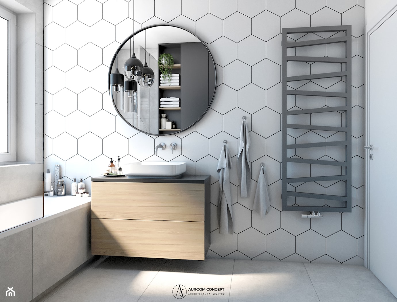 Industrialna łazienka w heksagony - zdjęcie od Auroom Concept - Homebook