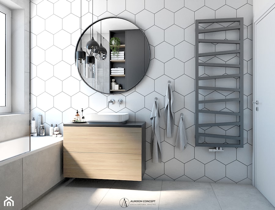 Industrialna łazienka w heksagony - zdjęcie od Auroom Concept