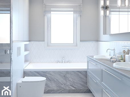 Aranżacje wnętrz - Łazienka: Klasyczna łazienka w bieli z wanna pod oknem - Auroom Concept. Przeglądaj, dodawaj i zapisuj najlepsze zdjęcia, pomysły i inspiracje designerskie. W bazie mamy już prawie milion fotografii!