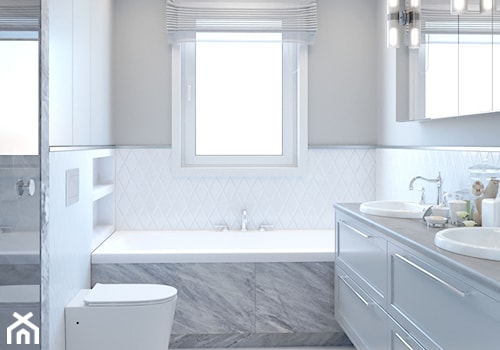 Klasyczna łazienka w bieli z wanna pod oknem - zdjęcie od Auroom Concept