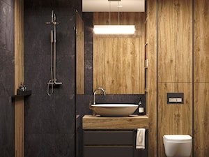 Ciemna łazienka z drewnem - zdjęcie od Auroom Concept