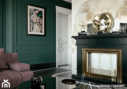 Zielony salon z kominkiem - zdjęcie od Auroom Concept
