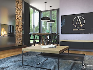 Industrialny salon z kominkiem - zdjęcie od Auroom Concept