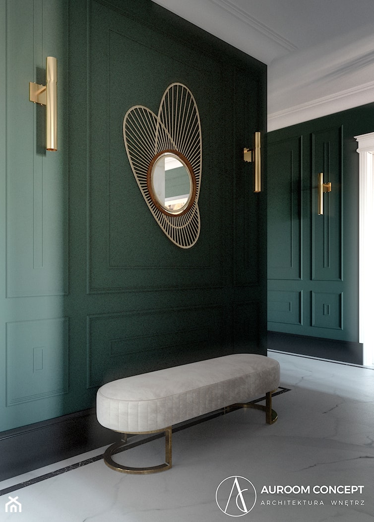 Zielony hol ze złotym lustrem - zdjęcie od Auroom Concept - Homebook