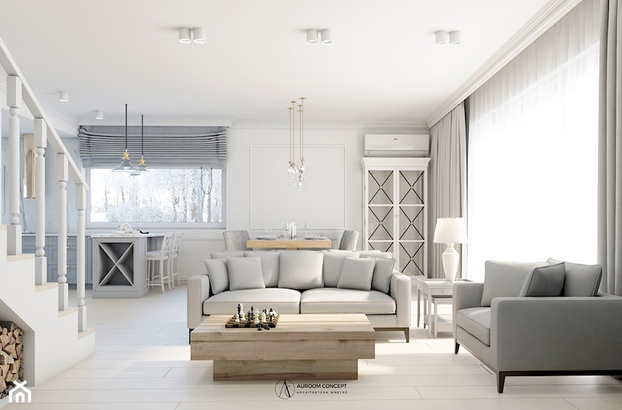Jasny salon z jadalnią - zdjęcie od Auroom Concept