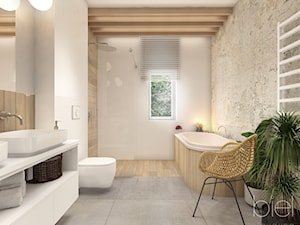 Łódź bliźniak - Średnia jako pokój kąpielowy z dwoma umywalkami łazienka z oknem, styl nowoczesny - zdjęcie od Biel Klaudyna