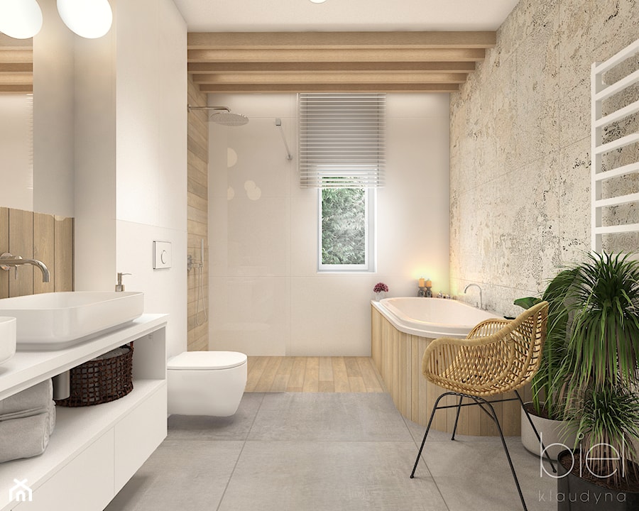 Łódź bliźniak - Średnia jako pokój kąpielowy z dwoma umywalkami łazienka z oknem, styl nowoczesny - zdjęcie od Biel Klaudyna