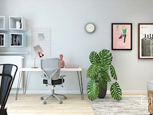 MIESZKANIE ŁÓDŹ - Średnie z sofą szare biuro, styl industrialny - zdjęcie od Biel Klaudyna