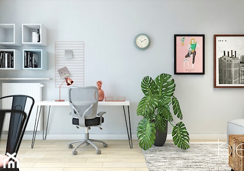 MIESZKANIE ŁÓDŹ - Średnie z sofą szare biuro, styl industrialny - zdjęcie od Biel Klaudyna