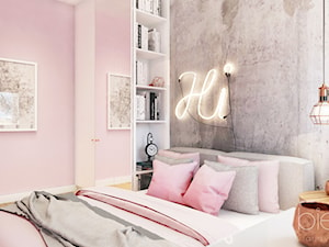 MIESZKANIE ŁÓDŹ - Średnia różowa szara sypialnia, styl industrialny - zdjęcie od Biel Klaudyna