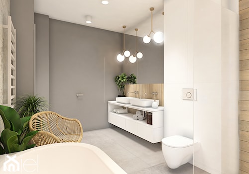 Łódź bliźniak - Średnia bez okna z lustrem z dwoma umywalkami z punktowym oświetleniem łazienka, styl nowoczesny - zdjęcie od Biel Klaudyna