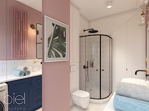 łazienka - Średnia bez okna z pralką / suszarką z lustrem z punktowym oświetleniem łazienka, styl nowoczesny - zdjęcie od Biel Klaudyna