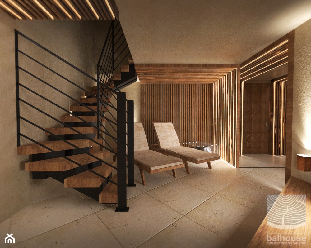 Pomieszczeniespa z kominkiem w stylu zen w piwniczce - zdjęcie od balhouse - projektowanie wnętrz - Homebook