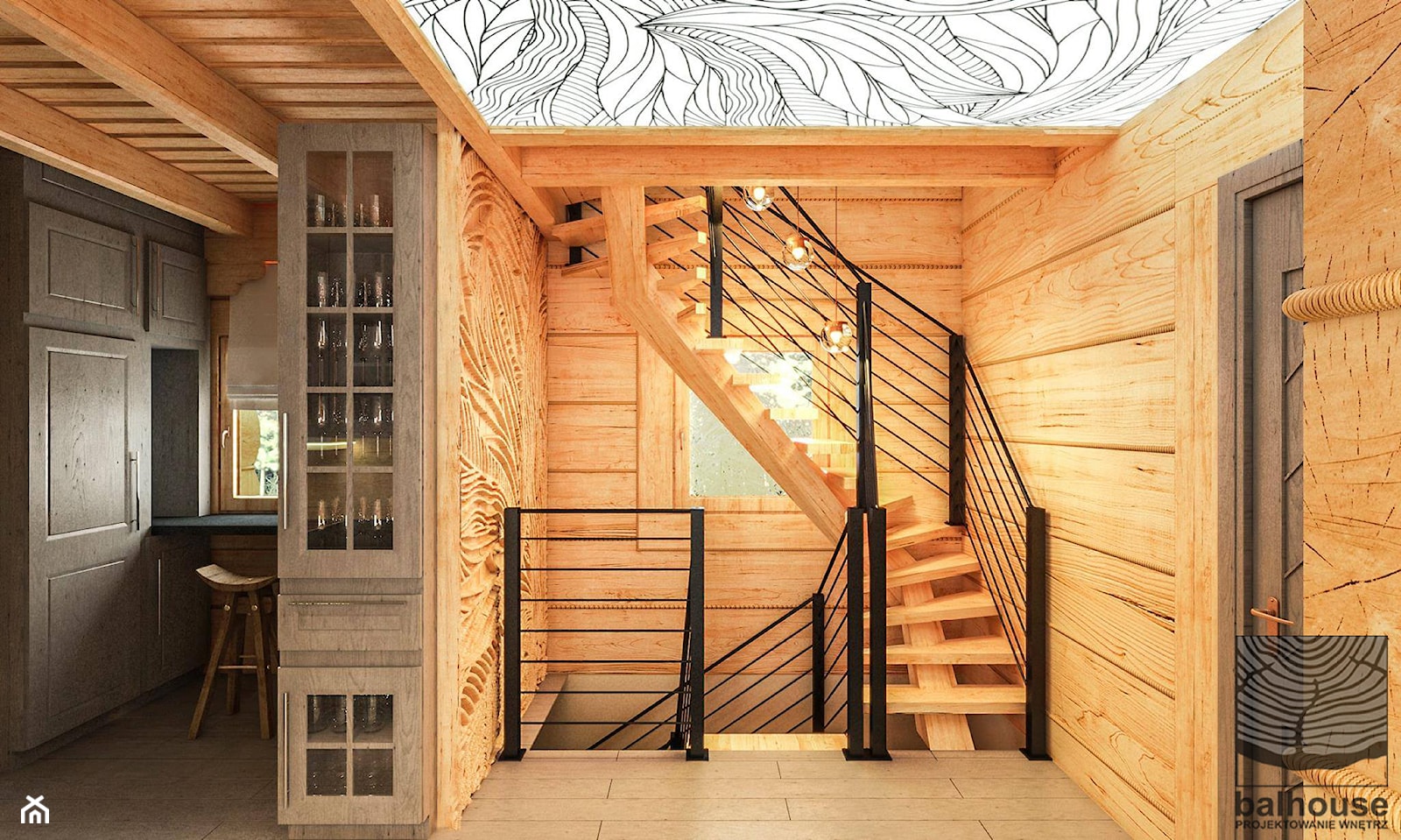 Schody w domu z bali - zdjęcie od balhouse - projektowanie wnętrz - Homebook