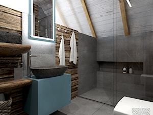 łazienka na poddaszu drewnianego domku weekendowego - zdjęcie od balhouse - projektowanie wnętrz