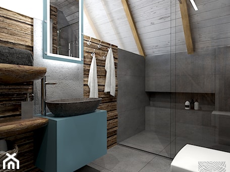 Aranżacje wnętrz - Łazienka: łazienka na poddaszu drewnianego domku weekendowego - balhouse - projektowanie wnętrz. Przeglądaj, dodawaj i zapisuj najlepsze zdjęcia, pomysły i inspiracje designerskie. W bazie mamy już prawie milion fotografii!