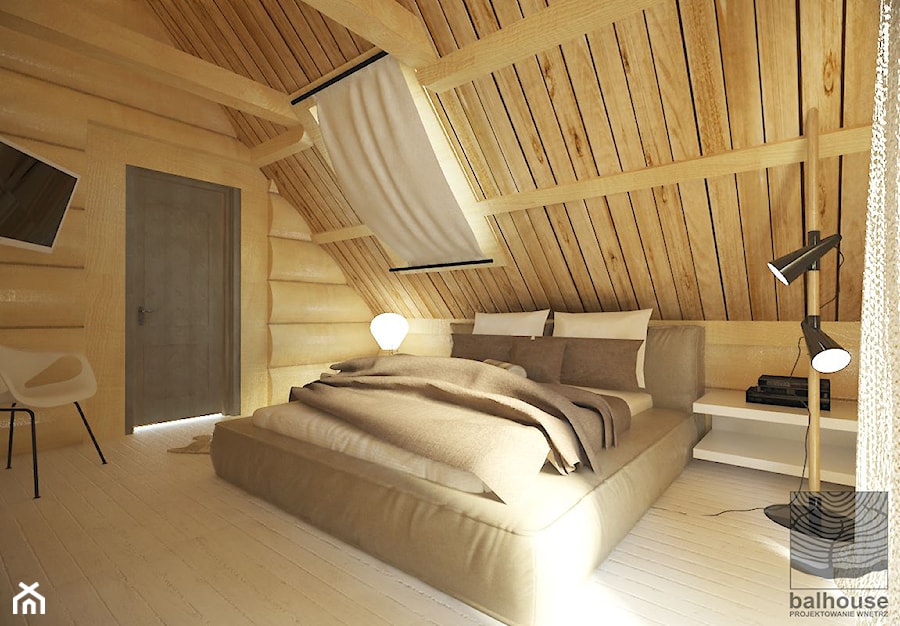 Sypialnia w stylu skandynawskim w domu z bali - zdjęcie od balhouse - projektowanie wnętrz