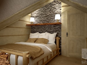 Dom z bali w Jordanowie - Średnia beżowa szara sypialnia na poddaszu, styl tradycyjny - zdjęcie od balhouse - projektowanie wnętrz