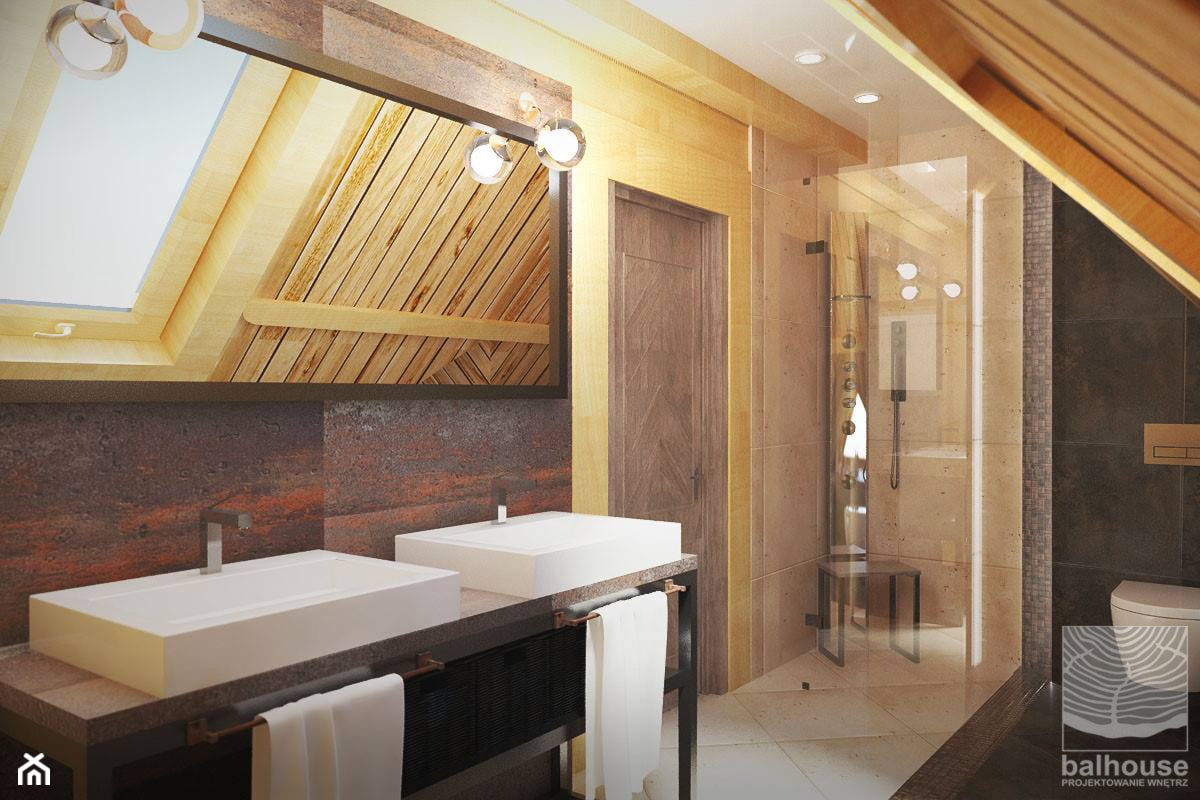 Łazienka w domu z bali na poddaszu - zdjęcie od balhouse - projektowanie wnętrz - Homebook