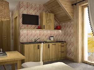 pokój 2-osobowy dla gości z aneksem kuchennym w górskim pensjonacie - zdjęcie od balhouse - projektowanie wnętrz