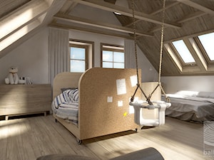 Sypialnia otwarta w otwartej przestrzeni dziennej na poddaszu - zdjęcie od balhouse - projektowanie wnętrz