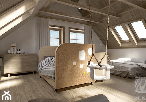Sypialnia otwarta w otwartej przestrzeni dziennej na poddaszu - zdjęcie od balhouse - projektowanie wnętrz