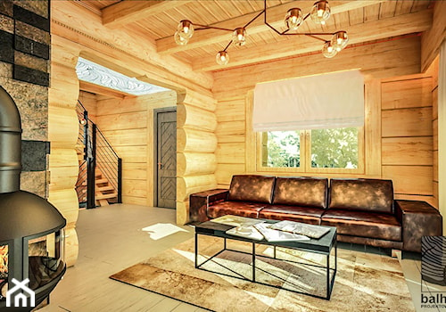 Salon w domu z bali - zdjęcie od balhouse - projektowanie wnętrz