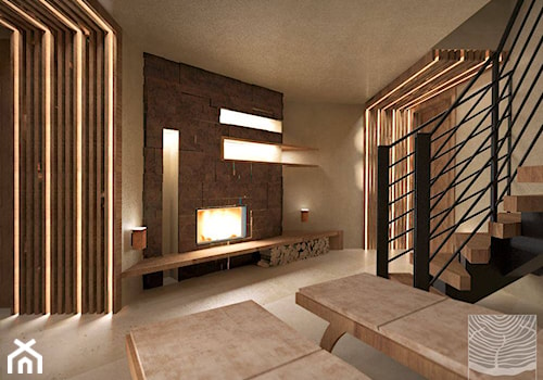 Pomieszczeniespa z kominkiem w stylu zen w piwniczce - zdjęcie od balhouse - projektowanie wnętrz