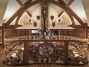 Dom z bali jako dworek pod Częstochową - Duży beżowy hol / przedpokój, styl rustykalny - zdjęcie od balhouse - projektowanie wnętrz
