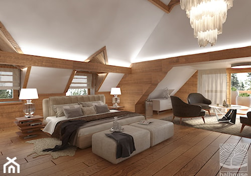 Dom z bali jako dworek pod Częstochową - Duża biała sypialnia na poddaszu, styl tradycyjny - zdjęcie od balhouse - projektowanie wnętrz