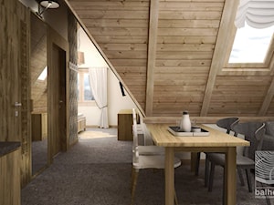 pokój 4-osobowy dla gości z aneksem kuchennym w górskim pensjonacie - zdjęcie od balhouse - projektowanie wnętrz