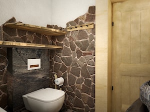 Dom z bali w Jordanowie - Mała bez okna z marmurową podłogą łazienka, styl tradycyjny - zdjęcie od balhouse - projektowanie wnętrz