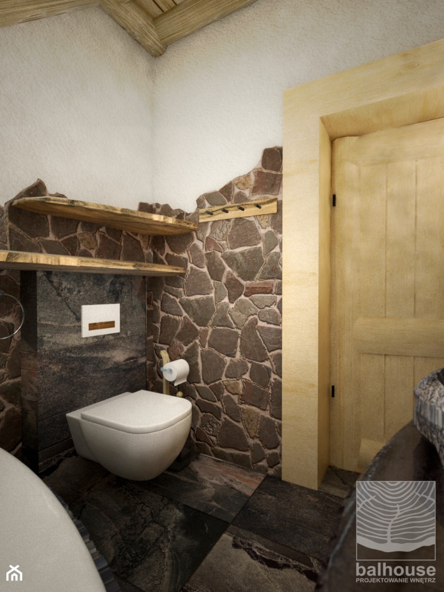 Dom z bali w Jordanowie - Mała bez okna z marmurową podłogą łazienka, styl tradycyjny - zdjęcie od balhouse - projektowanie wnętrz