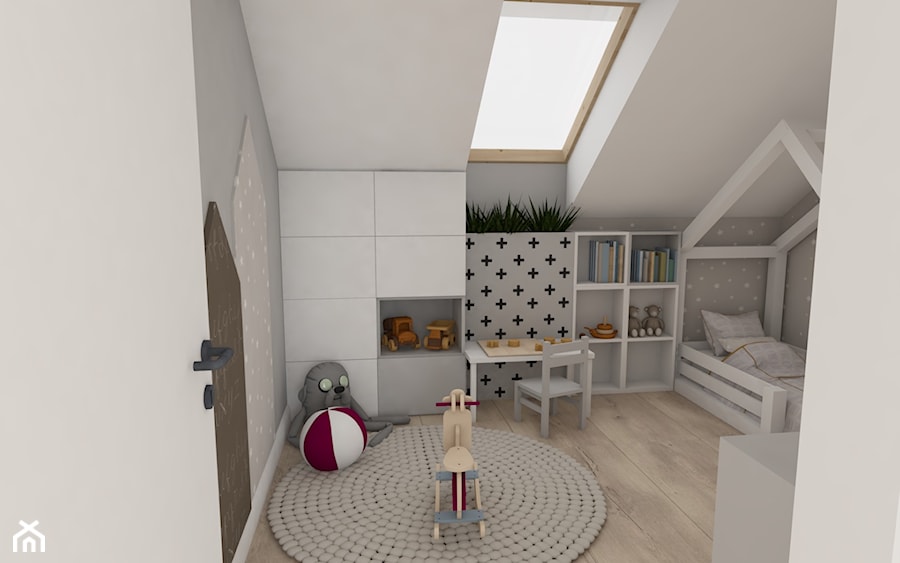 Dom jednorodzinny w Chełmie - Średni biały szary pokój dziecka dla dziecka dla chłopca dla dziewczynki, styl skandynawski - zdjęcie od Konik Design