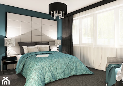 Średnia biała niebieska sypialnia, styl glamour - zdjęcie od Belleza Pracownia Projektowa - Architekt / Projektant Wnętrz