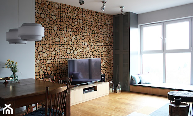 panel drewniany 3d w salonie