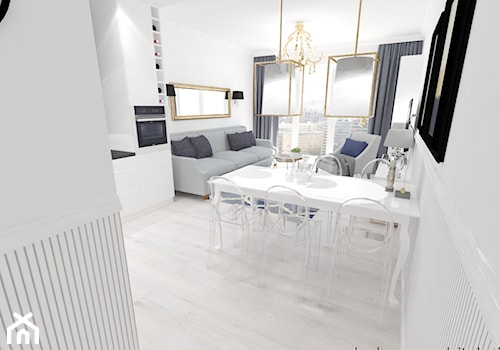 Mieszkanie na Żoliborzu 71m2 - Średnia biała jadalnia w salonie w kuchni, styl glamour - zdjęcie od Hokum Architekci