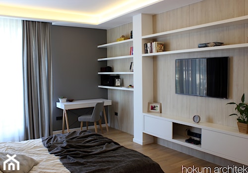 Dom nowoczesny 300m2 - Średnia szara z biurkiem sypialnia, styl nowoczesny - zdjęcie od Hokum Architekci
