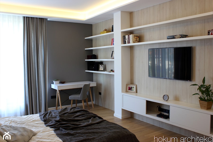Dom nowoczesny 300m2 - Średnia szara z biurkiem sypialnia, styl nowoczesny - zdjęcie od Hokum Architekci