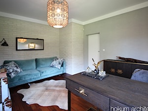 Dom w Izabelinie, 400m2 - Średnie w osobnym pomieszczeniu z sofą beżowe szare biuro, styl nowoczesny - zdjęcie od Hokum Architekci