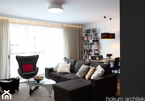 Apartament dla dwojga 81m2 - Mały biały salon z jadalnią, styl nowoczesny - zdjęcie od Hokum Architekci