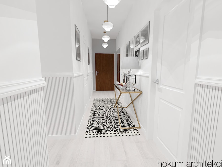Mieszkanie na Żoliborzu 71m2 - Średni biały szary hol / przedpokój, styl glamour - zdjęcie od Hokum Architekci