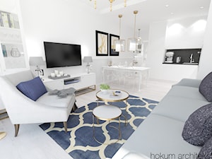 Mieszkanie na Żoliborzu 71m2 - Średni biały salon z jadalnią, styl glamour - zdjęcie od Hokum Architekci