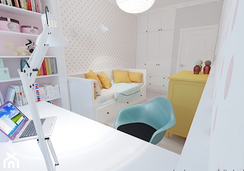 Mieszkanie na Żoliborzu 71m2 - Średni biały różowy szary pokój dziecka dla nastolatka dla chłopca dla dziewczynki, styl skandynawski - zdjęcie od Hokum Architekci