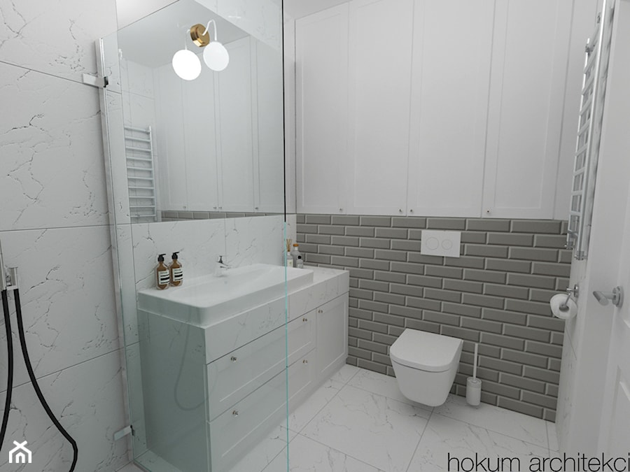 Mieszkanie na Żoliborzu 71m2 - Mała z lustrem łazienka, styl glamour - zdjęcie od Hokum Architekci