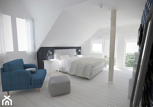 Dom w Łodzi, 200m2 - Średnia biała czarna sypialnia na poddaszu, styl skandynawski - zdjęcie od Hokum Architekci