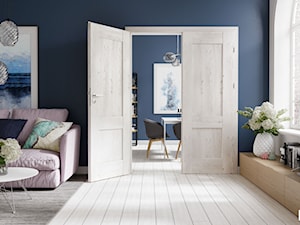 Inspiracje - Średni biały niebieski salon, styl skandynawski - zdjęcie od PORTA DRZWI
